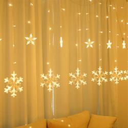 LED Lichtervorhang - Weihnachtsbeleuchtung - Maxozo Sniw - Stern/Schneeflocke - Warmweiß - 138 LEDs - 2.5 Meter - USB - Fernbedienung - Timer