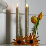 Goldene Romantische 25 cm LED Kerzen mit beweglicher Flamme strukturiert 2-teilig 