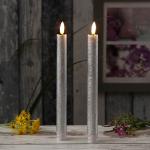 Silberne Romantische 25 cm LED Kerzen mit beweglicher Flamme strukturiert 2-teilig 