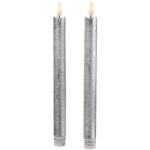 Silberne Romantische 25 cm LED Kerzen mit beweglicher Flamme 2-teilig 