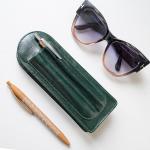 Smaragdgrüne Brillenetuis Hartschale aus Leder für Damen 