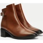 Reduzierte Braune Tommy Hilfiger TH Bio Blockabsatz Ankle Boots & Klassische Stiefeletten mit Riemchen aus Leder für Damen Größe 41 