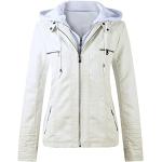 Weiße Gesteppte Maxi Kurze Lederjacken mit Reißverschluss aus Leder mit Kapuze für Damen Größe 3 XL Große Größen für den für den Herbst 