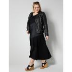 Schwarze Maxi Lange Lederjacken mit Reißverschluss aus Leder für Damen Große Größen 
