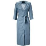 Hellblaue Unifarbene Ethno Ibana V-Ausschnitt Lederkleider aus Leder für Damen 