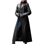 Schwarze Unifarbene Gothic Wasserdichte Maxi Kurze Lederjacken aus Veloursleder mit Kapuze für Damen Übergrößen für den für den Herbst 
