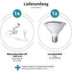 ledscom.de E27 Klemmleuchte LIK, weiß inkl. E27 PAR30 LED Reflektor-Lampe 1025lm weiß