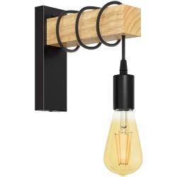 ledscom.de E27 Vintage Wand-Leuchte WOLO, Holz Massiv, Stahl, schwarz, inkl. E27 Lampe Retro gold 3,83W extra-warm-weiß 489lm