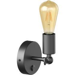 ledscom.de Vintage E27 Wand-Leuchte FETRO mit Schalter, schwarz, schwenkbar, inkl. E27 Lampe Retro gold 3,83W extra-warm-weiß 489lm