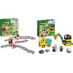 LEGO 10882 DUPLO Eisenbahn Schienen, Zugschienen-Bauset ab 2 Jahren & 10931 DUPLO Bagger und Laster Spielzeug mit Baufahrzeug für Kleinkinder ab 2 Jahren zur Förderung der Feinmotorik, Kinderspielzeug