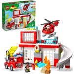LEGO 10970 DUPLO Feuerwehrwache mit Hubschrauber, Feuerwehr-Spielzeug aus Bausteinen für Kleinkinder ab 2 Jahre, mit Feuerwehrauto und 2 Figuren, Geschenk für Mädchen und Jungen