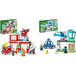 LEGO 10970 DUPLO Feuerwehrwache mit Hubschrauber, Feuerwehr-Spielzeug & 10959 DUPLO Polizeistation mit Hubschrauber, Polizeiauto und Steine, Polizei-Spielzeug für Kleinkinder ab 2 Jahre
