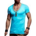 Türkise Kurzärmelige Leif Nelson V-Ausschnitt T-Shirts aus Baumwolle für Herren Größe M für den für den Sommer 