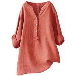 Bordeauxrote Unifarbene Oversize Langärmelige V-Ausschnitt T-Shirts mit Knopf aus Spitze für Damen Größe XXL für den für den Sommer 