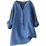 Dunkelblaue Unifarbene Oversize V-Ausschnitt Tunika-Blusen mit Glitzer mit Knopf aus Flanell für Damen Größe 3 XL für den für den Sommer 