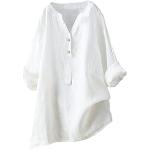 Weiße Unifarbene Oversize Die Peanuts V-Ausschnitt Tunika-Blusen mit Knopf aus Baumwolle für Damen Größe S Große Größen für den für den Sommer 