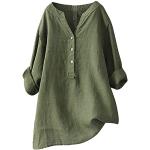 Senfgelbe Unifarbene Oversize V-Ausschnitt Tunika-Blusen mit Knopf aus Baumwolle für Damen Größe 3 XL für den für den Sommer 
