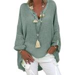 Reduzierte Grüne Langärmelige V-Ausschnitt Tunika-Blusen aus Viskose für Damen Größe XXL Große Größen für den für den Sommer 