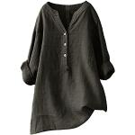 Dunkelgraue Langärmelige V-Ausschnitt Tunika-Blusen aus Viskose für Damen Größe 4 XL Große Größen für den für den Sommer 
