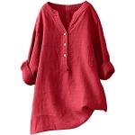 Rote Langärmelige V-Ausschnitt Tunika-Blusen aus Viskose für Damen Größe 4 XL Große Größen für den für den Sommer 