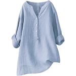 Blaue Langärmelige V-Ausschnitt Tunika-Blusen aus Viskose für Damen Größe 4 XL Große Größen für den für den Sommer 
