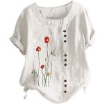 Weiße Blumenmuster Oversize Rundhals-Ausschnitt Tunika-Blusen aus Chiffon für Damen Größe XXL für den für den Sommer 