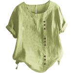 Khakifarbene Unifarbene Oversize V-Ausschnitt Tunika-Blusen mit Knopf aus Spitze für Damen Größe XXL für den für den Sommer 