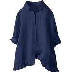 Hellblaue Rautenmuster Oversize Die Peanuts V-Ausschnitt Tunika-Blusen mit Knopf aus Chiffon für Damen Größe L für den für den Sommer 