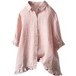 Pinke Oversize V-Ausschnitt Tunika-Blusen mit Rüschen mit Knopf aus Chiffon mit Kapuze für Damen Größe 3 XL für den für den Sommer 