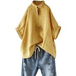 Gelbe Karo Oversize Die Peanuts V-Ausschnitt Tunika-Blusen mit Knopf aus Baumwolle für Damen Größe L für den für den Sommer 