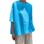 Blaue Unifarbene Oversize Tunika-Blusen aus Musselin für Damen Größe XL Große Größen für den für den Sommer 