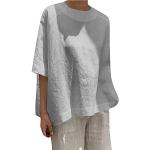 Graue Unifarbene Oversize Tunika-Blusen aus Leinen für Damen Größe 5 XL Große Größen für den für den Sommer 