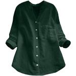 Grüne Vintage V-Ausschnitt Tunika-Blusen mit Knopf aus Musselin für Damen Größe XXL für den für den Sommer 