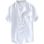 Weiße Karo Sportliche Kurzärmelige Stehkragen Stehkragenhemden aus Flanell für Herren Größe 6 XL für den für den Sommer 