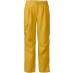 Gelbe Waschbär Nachhaltige Bundfaltenhosen mit Reißverschluss aus Leinen für Damen Größe L für den für den Sommer 