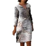 Graue Bestickte Casual Langärmelige V-Ausschnitt Leinenkleider mit Fransen aus Chiffon für Damen Größe XXL Tall für Hochzeitsgäste 