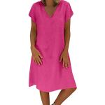Pinke Unifarbene Vintage V-Ausschnitt Neckholderkleider aus Chiffon für Damen Größe XXL Große Größen zur Hochzeit für den für den Sommer 