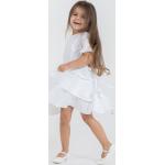 Weiße Kurzärmelige Kinderleinenkleider mit Reißverschluss aus Leinen für Mädchen 