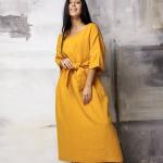 Gelbe Oversize Halblangärmelige Bio Maxi Wickelkleider aus Leinen für Damen Große Größen 
