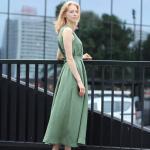 Grüne Ärmellose Maxi Wickelkleider aus Leinen für Damen für den für den Sommer 