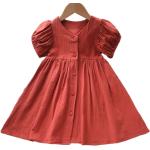 Rote Kurzärmelige Kinderrüschenkleider aus Leinen für den für den Sommer 