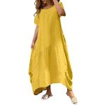 Gelbe Unifarbene Boho Kurzärmelige Rundhals-Ausschnitt Neckholderkleider mit Rüschen aus Musselin für Damen Größe M Große Größen für Hochzeitsgäste für den für den Sommer 