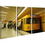Leinwandbild 3 Tlg Metro Station Zug Bahn Berlin Leinwand Bild Bilder canvas Holz fertig gerahmt 9U148, 3 tlg BxH:120x80cm (3Stk  40x 80cm)