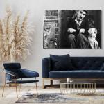 Weiße Charlie Chaplin Leinwandbilder mit Tiermotiv aus Holz handgemacht 60x80 