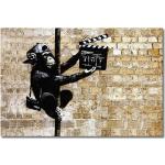 Schwarze Moderne Banksy XXL Leinwandbilder aus Holz 