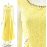 Zitronengelbe Vintage Ärmellose Maxi U-Ausschnitt Spitzenkleider aus Spitze für Damen für den für den Winter 