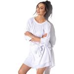 Reduzierte Weiße Unifarbene Casual 3/4-ärmelige Mini Rundhals-Ausschnitt Sommerkleider aus Viskose für Damen Größe L für Partys 
