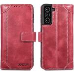 Rote Samsung Galaxy S21 5G Hüllen Art: Flip Cases mit Bildern mit Knopf aus Rindsleder 
