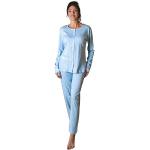 Reduzierte Hellblaue Gepunktete Damenschlafanzüge & Damenpyjamas mit Knopf aus Baumwolle Größe 3 XL für den für den Winter 