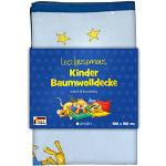 Leo Lausemaus Kinder Baumwolldecke, blau, 100 x 150 cm, Oeko-TEX® Zertifiziert - leichte Decke aus 100% Baumwolle, trocknergeeignet - für Jungen und Mädchen